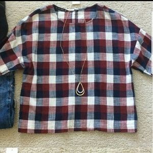 Zara red white blue and maroon plaid crop top